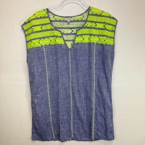 J. Crew Neon Embroidery Chambray Linen Blend Cover Up Tunic Resortwear Cruise